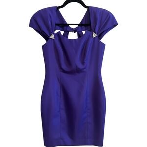 Vintage En Francais Huey Waltzer Purple Satin Cocktail Dress Pearl Detail Sz 8